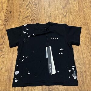 Nununu Black Splatter Kids Tee size 2-3 years short sleeve cotton NWT